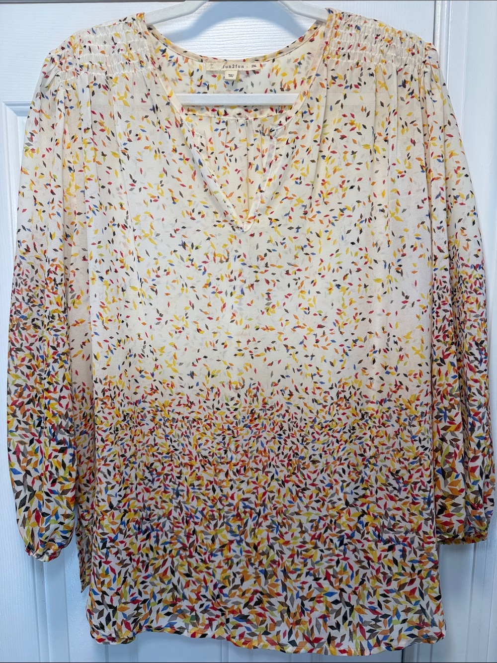 fun 2 fun Cream Tunic with Multicolor Leaf Print